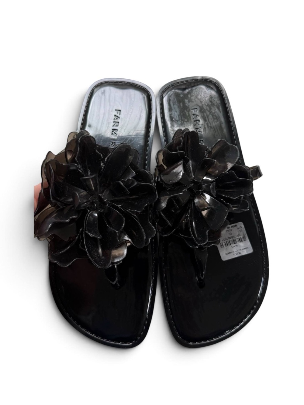 Farm Rio Flower Jelly Thong Sandals Women's Black Flat 8.5 NWT
